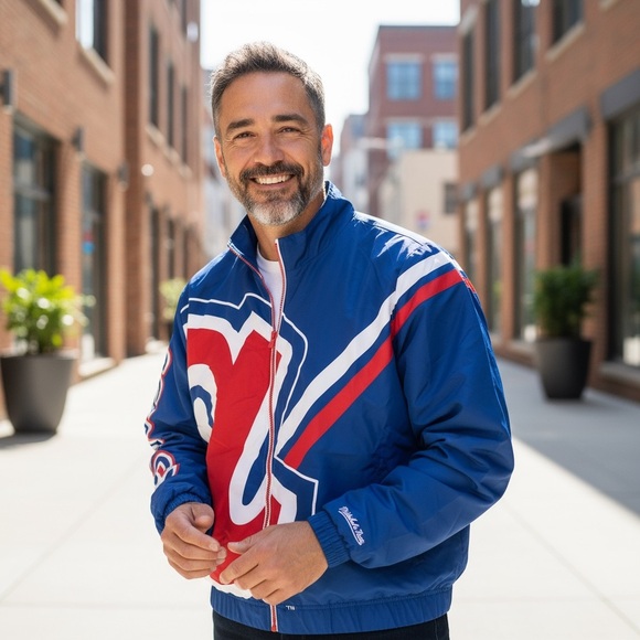 Mitchell & Ness Men’s 3XL Atlanta Braves MLB Windbreaker Jacket – Navy/Red Team - Picture 1 of 10